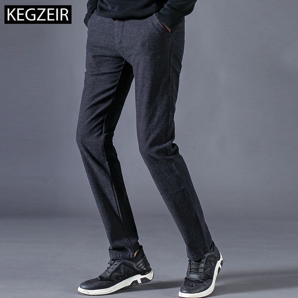 

kegzeir spring winter men casual pants fashion stretch mens trousers straight skinny pants men brand clothing pantalon de hombre, Black