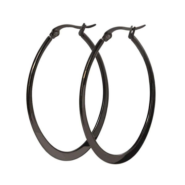 

women's flattened polish finished stainless steel plain big hoop earrings, Golden;silver