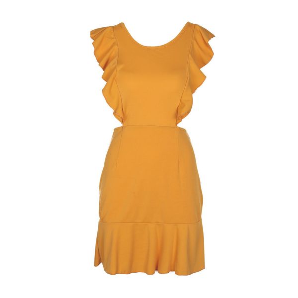 

women's clothing wholesale spring summer lotus leaf side ruffled sleeveless back button halter dress, Black;gray