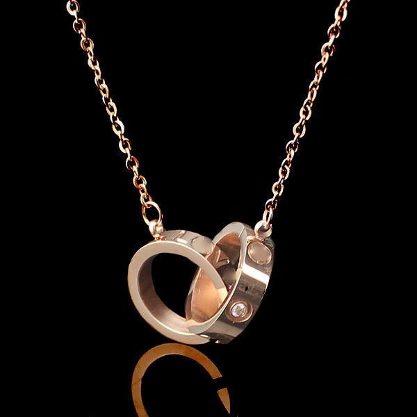 

Горячие продажи 316L титана стали двойной камень кольцо женский ожерелье кулон 18K п