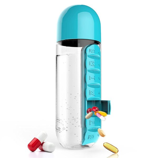

600ml plastic water bottle with daily box organizer drinking bottles ( random color_) 70