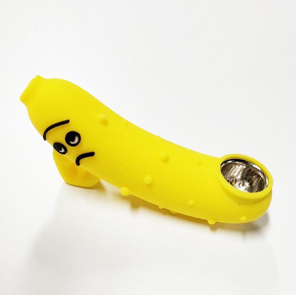 Mais recente Banana Silicone Tubo Inquebrável Mini silicone Hookah Bong Oil FDA mão tubos coloridos bong colher tubos de silicone tubo com tigela de metal