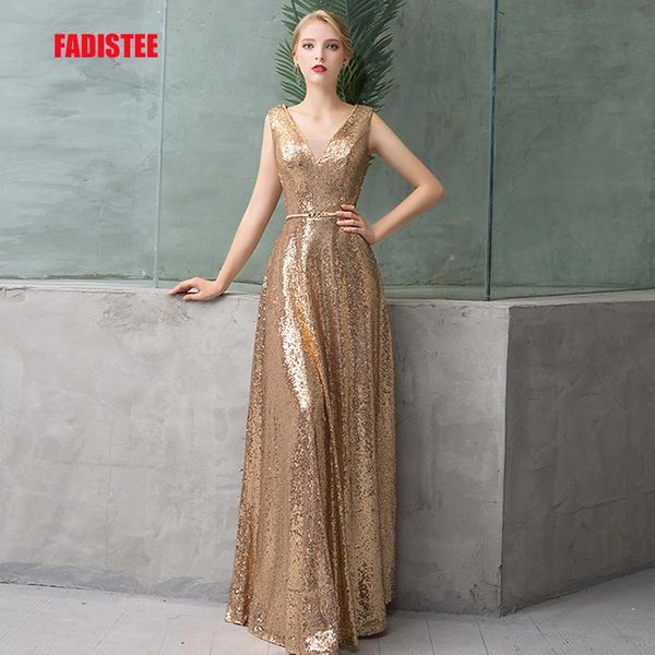 

2021 fadistee new arrival party dress evening dress vestido de festa a-line sleeveless prom gown long new style beading gold sequins, Black