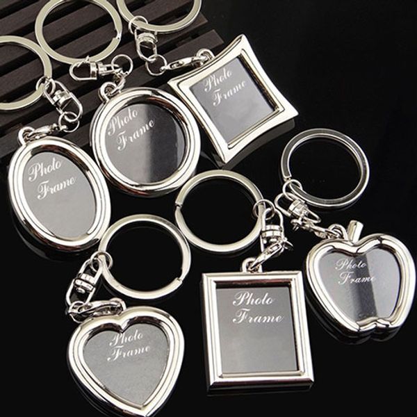 

2018 fashion creative mini heart square round oval insert p frame rotary keychain keyring, Silver