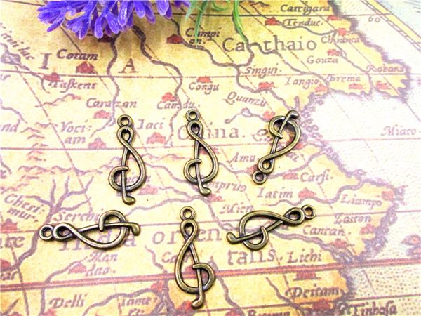 

60pcs musical charms antique bronze tone treble clef,music charms pendants 27x11mm, Bronze;silver