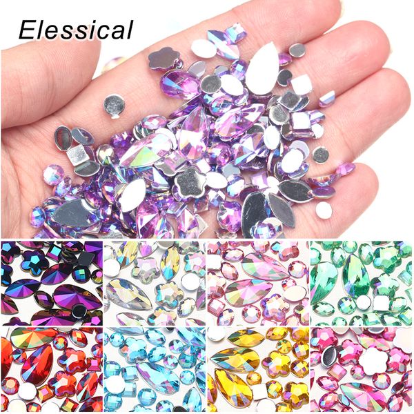 

elessical mix size horse eye round waterdrop acrylic non ix rhinestones nail art rhinestone non fix crystal for diy, Silver;gold
