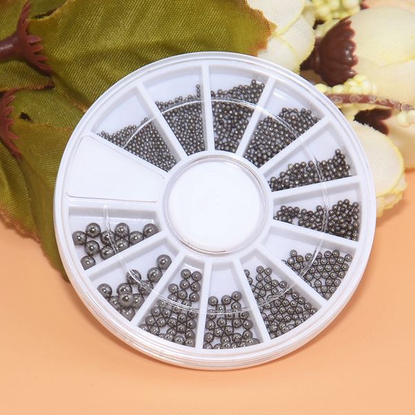 

different size nail art caviar metal bead gray mini steel ball 3d tips uv gel polish manicure jewelry diy decoration tools wheel, Silver;gold