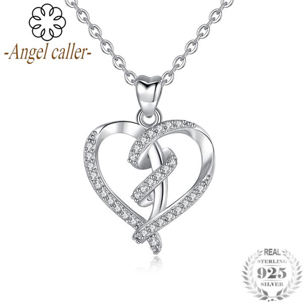 

angel caller 100% 925 sterling silver brave heart pendant necklaces clear cubic zirconia fine jewelry for women valentine gift
