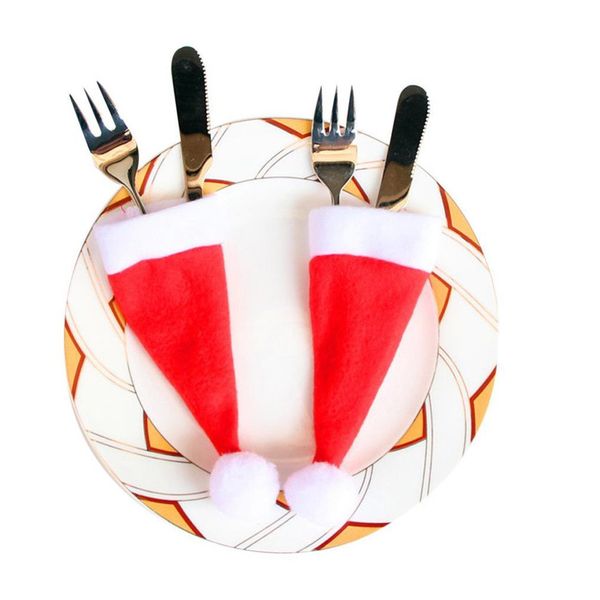 

christmas hat cap tableware cutlery silverware holder pockets spoon dinner case box decoration fork 6.5x15cm