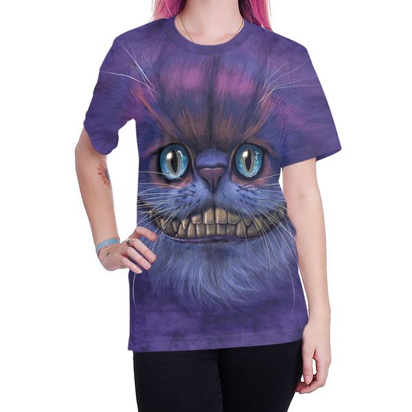 

alice in wonderland, cheshire cat 3d digital printing, short sleeve t-shirt, b121-185 girl, White