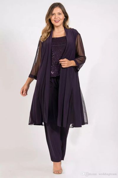 

grape sequined mother of the bride pant suits square neck formal wedding guest dress with jackets plus size mothers groom dresses, Black;red