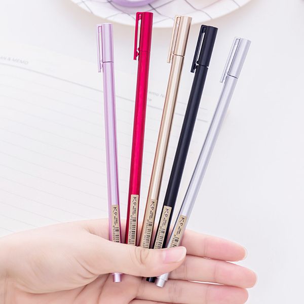 

5 pcs wholesale gel pen korea stationery creative metal handle neutral pen water 0.5mm carbon black student office supplies