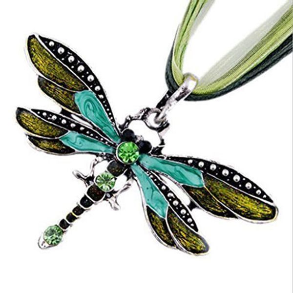 

charm retro dragonfly flossy necklace chain rhinestone, Silver