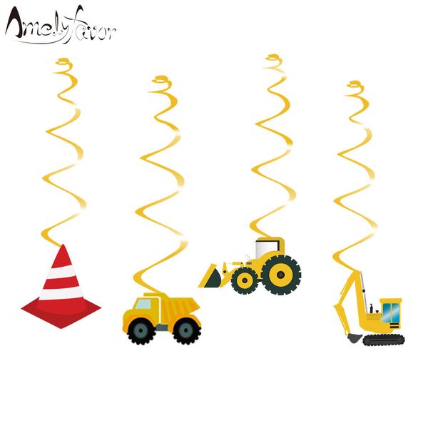 Construction Ceiling Hanging Swirl Decorations Cutout Festive Boy