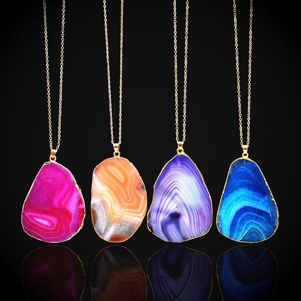 

irregular slice geode crystal pendant necklace cut amethyst natural stone pendants jewelry holiday gift 4 colors, Silver