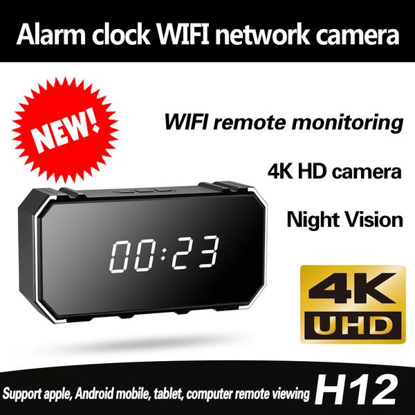 

New led digital mirror clock wifi wirele hd 4k 1080p mini camera home ecurity night ver ion ip camcorder motion detection mini dv