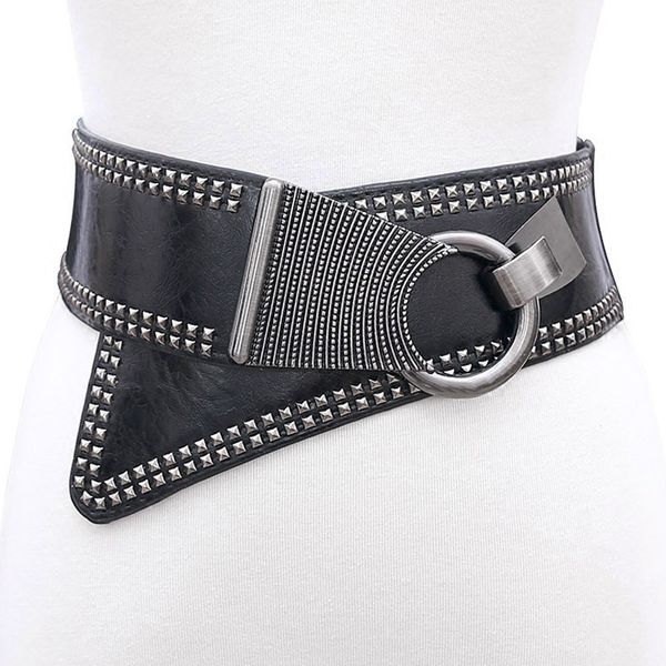 

7pcs/lot singyou punk rocker style fashion wide belt for women elastic wide belts round buckle cummerbund ceinture femme, Black;brown