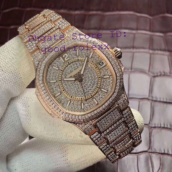 

ladies watches women's automatic watch cal.324sc miyota rose gold pave diamond dial bezel bracelet nautilus 7021 date eta women wristwa, Slivery;brown