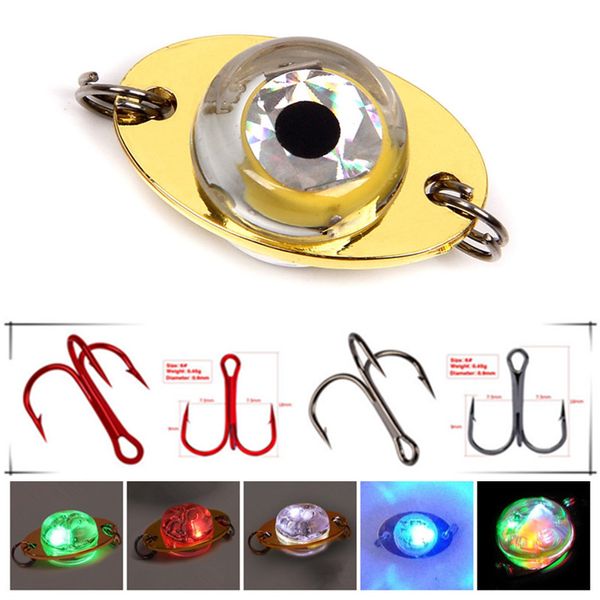 

10pcs 3.8g LED Iron Lure + 10pcs 6# Black/Red Triple Anchor Hook Fishing Hooks Artificial Pesca Fishing Tackle Underwater Fishing Light Lamp
