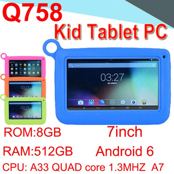 

q758 детский бренд планшетный пк quad core детский планшет android4.4 512 мб 8 гб a33 google player камера wifi динамик защитный ecpb-7 розн
