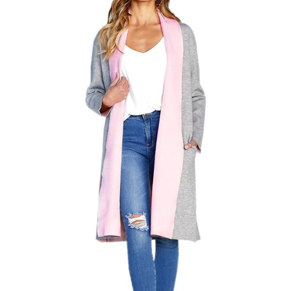 

coats female winter warm outerwear long blends pink autumn pockets open stitch femme plus size cardigan coat women jackets, Black