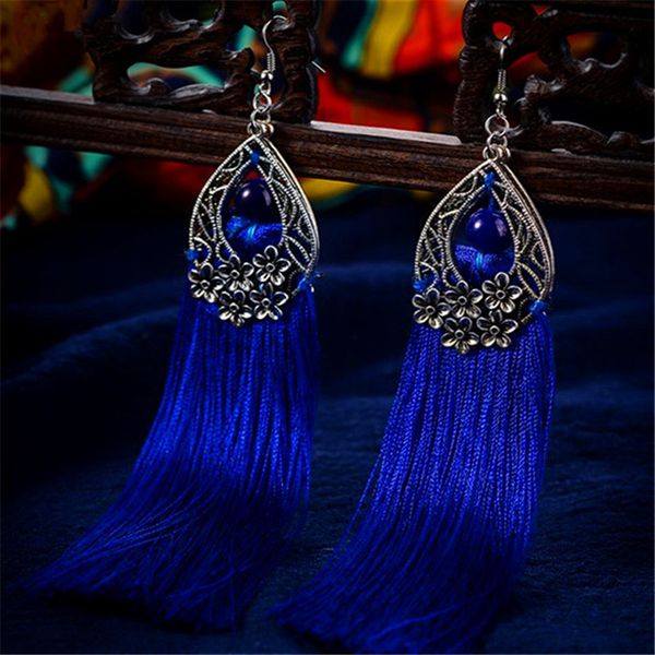

sennier ethnic tibetan silver drop earrings rope tassel long earring chain resin earrings stage performance bride jewelry gift