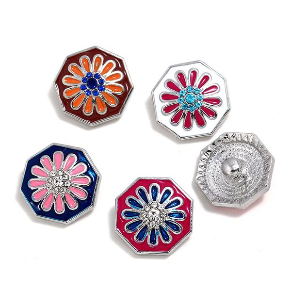 

10pcs fashion button jewelry ginger rhinestone flower 18mm snap buttons for leather metal snap button bracelet bangle gift, Bronze;silver