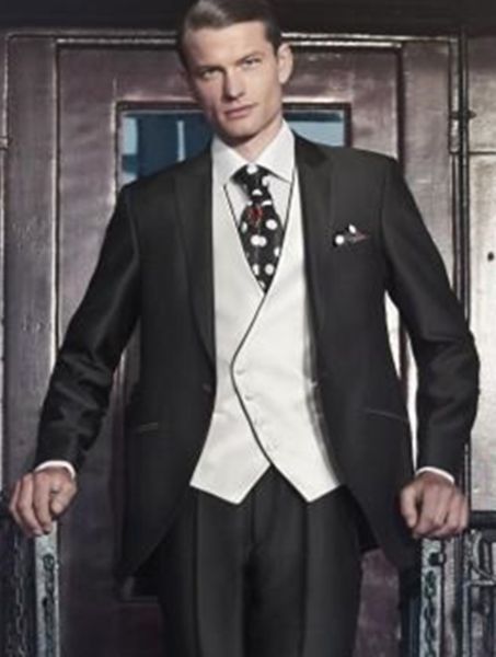 

cool groom wear white one button groomsmen peak lapel groom tuxedos men suits wedding/prom/dinner man blazer(jacket+pants+tie+vest), Black;gray