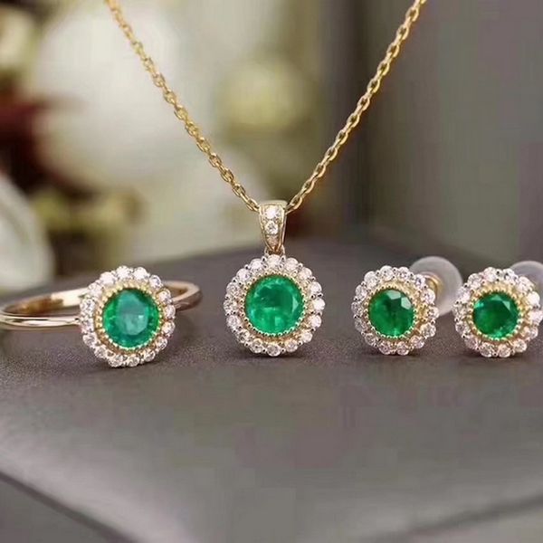 

fidelity natural 3.5mm emerald s925 sterling silver classic jewelry sets natural green gemstone rings pendant fine jewelry women, Black