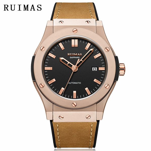 

relojes hombre men new fashion leather watch business mechanical watches male simple clock wristwatches ruimas with miyota 8215, Slivery;brown