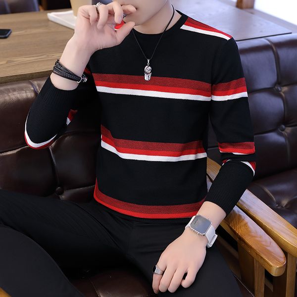 

2018 autumn sweater hombre mens fall fashion knitted sweater korean version youth trend, White;black