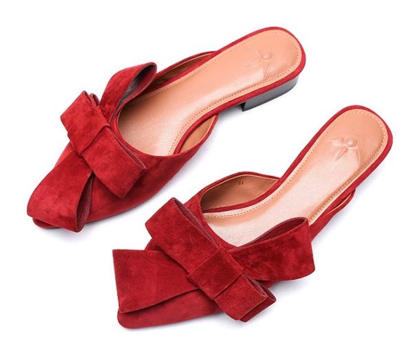 

2018 autumn new style wear semi slippers, korean version, bow tie, leather slippers, fashion muller shoes, Black