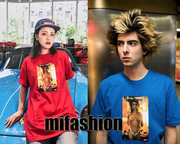 

18ss USA Box logo Hip Hop Nan Goldin Kim Rhinestone Nude PHOTO Tee Skateboard Cool Men Women Cotton Casual T shirt