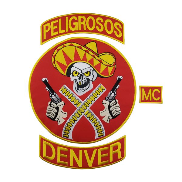 Peligrosos Denver Red Cowboy Motorcycle Club Vest Biker MC Borderyer Patches Ferro em manchas traseiras grandes