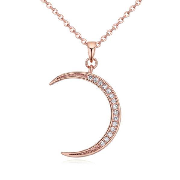 

pendant necklaces new fashion women elegant luxury zircon 18k gold plated moon necklace jewelry, Silver