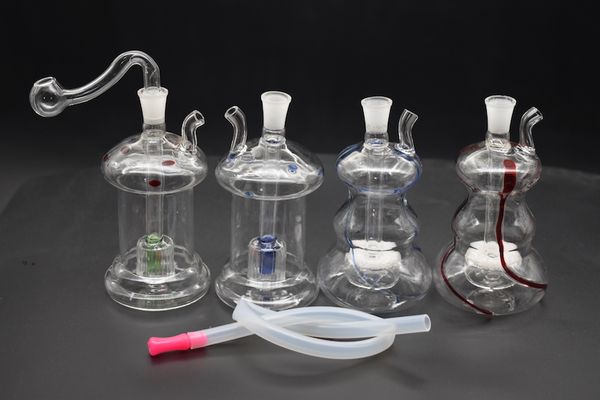 2style Big thick water oil rig bongs glass oil dab rig Bongs Recycler Pyrex 10mm ash catcher Bongs with Hose and Pot Bowl