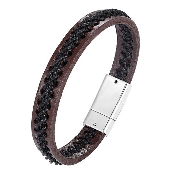 

ccd fashion genuine leather bracelet men stainless steel bracelets bangles women braided rope chain for male jewelry 2018 gift, Golden;silver