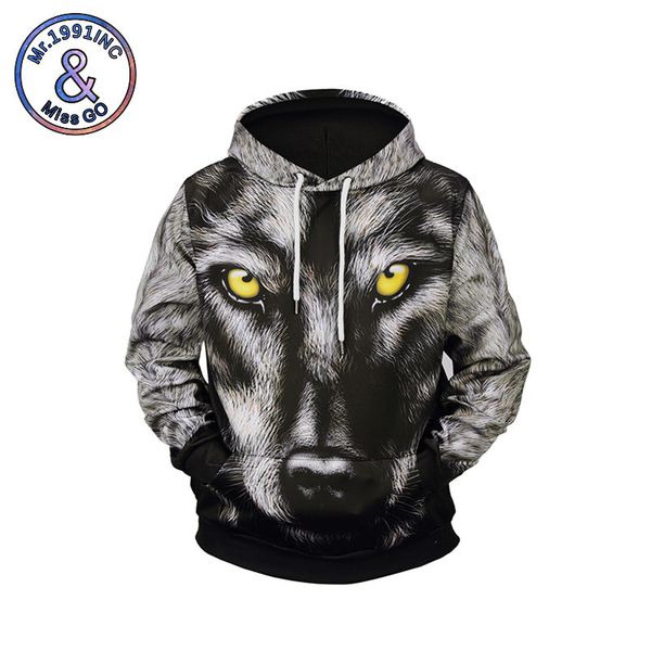 

mr.1991inc men printed hoodies brand fashion 3d sweatshirts wolf head print european code hooded hoodies long sleeve pullover, Black