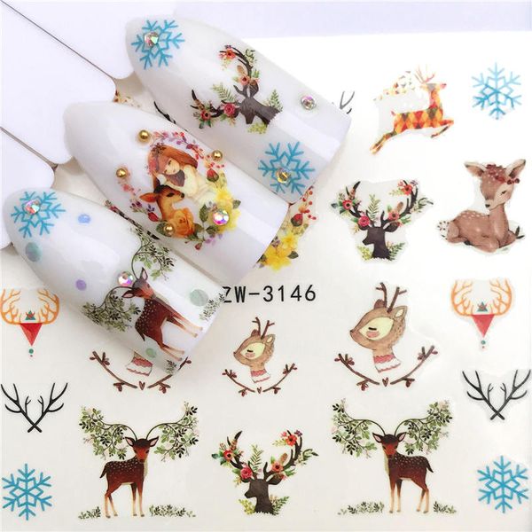 

ywk 1 sheet flower snowflake/christmas deer water transfer nail sticker decals beauty decoration designs diy color tattoo tip, Black