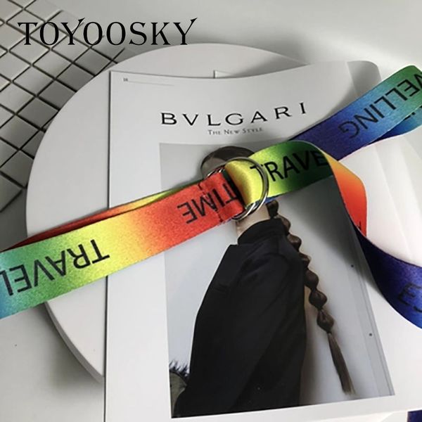 

toyoosky 140cm men and women belt harajuku rainbow color letter printed pattern long belt for men women long for jeans ins, Black;brown