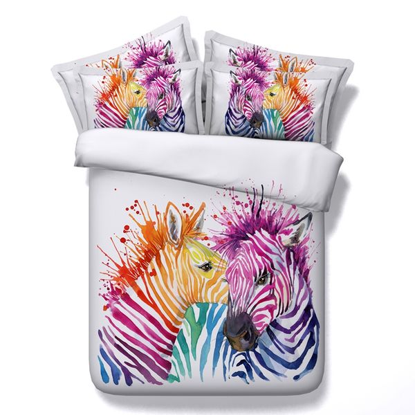 

3 pieces american and european style colorful zebra bedding set one duvet cover and two pillow covers six sizes bed covers home textiles