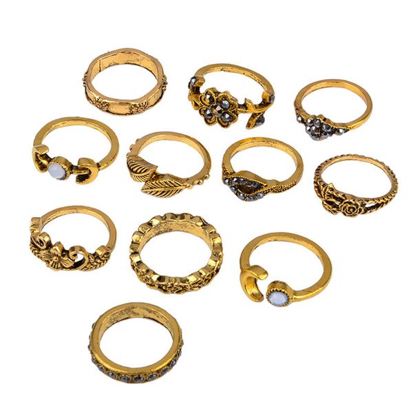 

#5001 11pcs/set women bohemian vintage silver stack rings above knuckle blue rings set dropshipping new hipping, Golden;silver