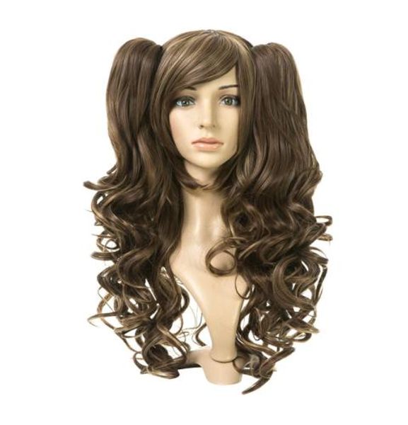 

lolita clip on two ponytails wavy party costume cosplay wig, Black