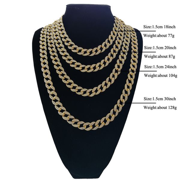 

full diamond cuban necklace 18inch 20inch 24inch 30inch bling jewelry necklace for men iced out miami curb cuban link chain, Silver