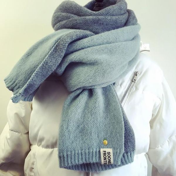 

joker knitted wool scarf winter ladies oversized pineapple scarf students warm and thickened autumn and winter days, Blue;gray