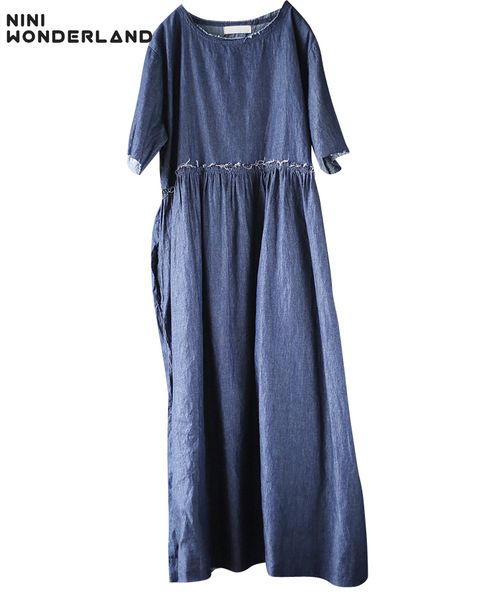 

nini wonderland empire cowboy blue women summer dress robe vintage long female tunic dresses loose clothes denim dress plus size, White;black