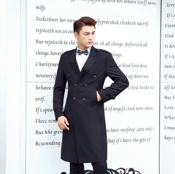

2018 new designer slim trench coat men overcoat long sleeve coats mens clothing business casaco masculino black, Tan;black