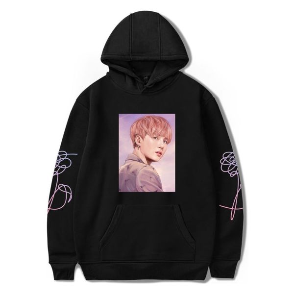 

bts k-pop love yourself bangtan boys stay picture suga hoodies sweatshirts women sweatshirt hip-hop popular idol xxs-4xl clothes, Black