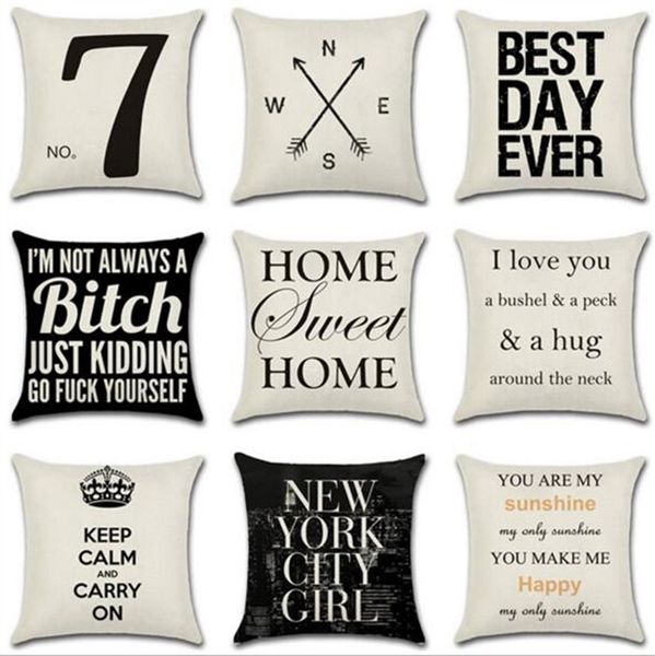 Romantic Letter Quote Cotton Linen Square Pillow Cases Sofa Car