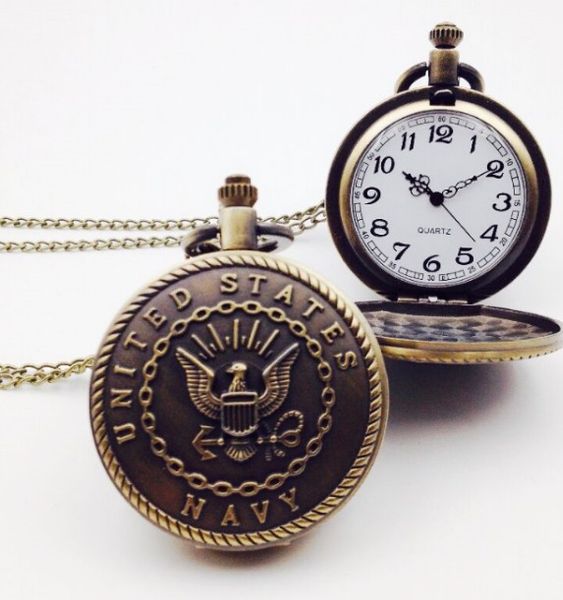 

vintage bronze retro united states navy badge man gifts pocket watches for men women, Slivery;golden